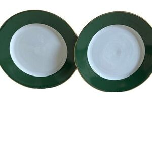 Crate&Barrel White Green and 14k Gold Plated Porcelain Dinner Plates Set…